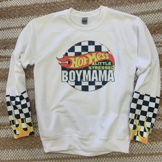 Hot Mess Boy Mama – Charlie Grey Bleach Shirt Diy, Moto Mom, Mama Sweater, Boy Mama, Get Glam, Mom Sweater, Graphic Sweaters, Patchwork Jeans, White Hot