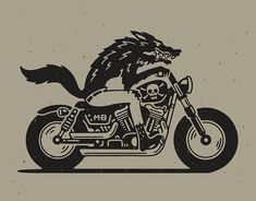 a black and white drawing of a motorcycle with a skull on it's side