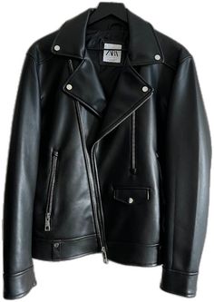 Zara Leather Jacket With Zipper For Winter, Edgy Zara Leather Jacket, Zara Edgy Leather Jacket, Zara Moto Outerwear For Streetwear, Zara Leather Biker Jacket For Work, Zara Leather Biker Jacket For Spring, Zara Leather Biker Jacket Spring Collection, Zara Black Leather Jacket For Streetwear, Zara Moto Outerwear With Zipper Closure