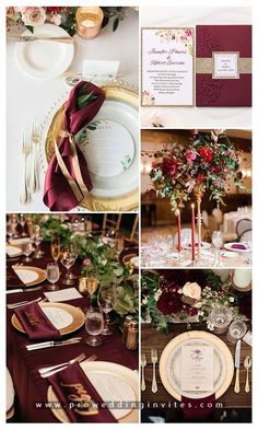 a collage of photos showing different types of table settings and place settings for an event