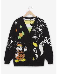 Disney Mickey Mouse Halloween Icons Cardigan - BoxLunch Exclusive Halloween Cardigan, Minnie Mouse Sweater, Mouse Halloween, Mickey Mouse Pumpkin, Mickey Mouse Halloween, Mickey Halloween, Pumpkin Costume, Culture Clothing, Spider Webs