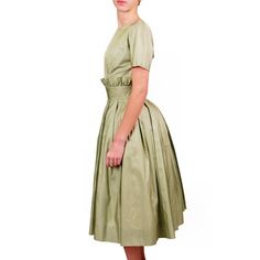 Vintage Suzy Perette Cocktail Dress Pale Green Silk 1950s Beauty 36-25-Free Gorgeous Retro A-line Vintage Dress For Formal Occasions, Vintage A-line Dress With Pleated Bodice, Vintage A-line Dress With Pleated Waist, Vintage Pleated Dresses With Fitted Bodice, Mid-century A-line Dresses For Vintage Fashion, 1950s Style Vintage Dress For Events, Elegant Full Skirt Dress For Vintage Events, Classic Vintage Evening Dress For Summer, Mid-century Style A-line Vintage Fashion Dresses