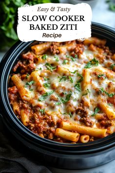 easy and tasty slow cooker baked ziti recipe in a crock pot