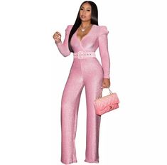 Queen B Elegant Fashion Jumpsuit with the Puffy Long Sleeve V Neck With Belt. This will have all heads turning for sure! Sexy Wide Leg Pants! This will give you all the grown and sexy you deserve! This will definitely give you lots of compliments! Pink High-waist Jumpsuit For Party, Pink High-waist Jumpsuits And Rompers For Party, High Waist Pink Jumpsuit For Party, High-waist Pink Jumpsuit For Party, Trendy Pink Party Jumpsuits And Rompers, Fitted Pink Jumpsuit For Club, Pink Fitted Jumpsuit For Clubbing, Pink Fitted Jumpsuits And Rompers For Club, Fitted Pink Jumpsuits And Rompers For Club