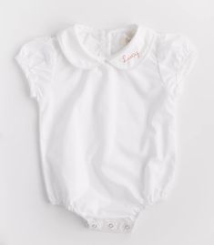 Baby Girl Round Collar Puff Sleeve Onesie – Cygnet Living Cotton Bubble Romper With Short Sleeves For Baptism, Short Sleeve Cotton Bubble Romper, White Bubble Romper With Ruffles And Short Sleeves, Fitted Cotton Bubble Romper In Sweet Style, Cute Fitted Bubble Romper For Baptism, White Short Sleeve Bubble Romper For Baptism, White Short Sleeve Cotton Bubble Romper, White Cotton Short Sleeve Bubble Romper, White Fitted Sweet Bubble Romper