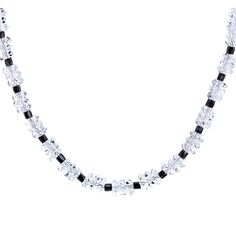 elegant, opulent and exclusive, the Audrey beaded Herkimer & Black diamond necklace, named after the famed actress is a must have for any self respecting fashionista dress up or dress down, choler length or longer, this Million Dollar looking piece is sure to turn heads Herkimer diamonds are quartz crystals with the typical hexagonal quartz form doubly terminated instead of terminated on their one end Black Diamonds... yes absolutely, black diamonds are real! They are similar to white diamonds t Classic Evening Crystal Necklaces, Classic Evening Crystal Necklace, Formal Black Beaded Necklace, Elegant Beaded Crystal Necklaces For Evening, Elegant Beaded Crystal Necklace For Evening, Elegant Crystal Necklaces With Faceted Beads, Elegant Crystal Necklace With Black Round Beads, Elegant Crystal Necklace With Black Beads, Elegant Black Diamond Necklaces For Formal Occasions