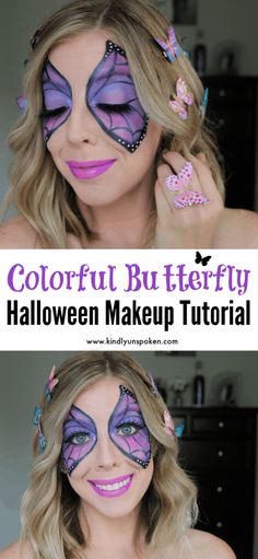 Make Up For Butterfly Costume, Butterfly Makeup For Halloween, Blue Butterfly Makeup Halloween, Halloween Makeup For Moms, Diy Butterfly Makeup, Quick Halloween Face Makeup, Butterfly Costume Face Makeup, Makeup For Butterfly Costume, Easy Fun Halloween Makeup