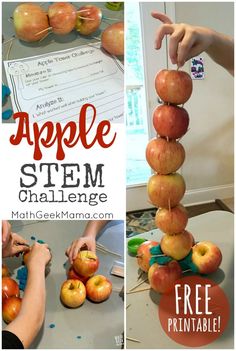 This fun apple STEM challenge will excite your kids. It's perfect for back to school or fall or to use along with the book, "Ten Apples Up On Top"! #stemresources #appleSTEM #STEMchallenges #mathresources #fallmathfun @mathgeekmama Fall Stem Activities For Kids, Ten Apples Up On Top, Fall Stem Activities, Fall Math Activities, Stem Activities Preschool, Elementary Stem Activities, Fall Science, Stem Resources, Apple Stem