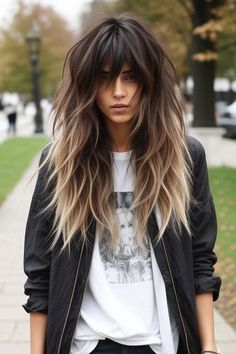 29+ Messy Hairstyles 2024 24 Fall Hair Long Layers, Long Black Hair Color Ideas, Balayage With Fringe Bangs, 2024 Hair Trends For Women Straight, Moonlights On Hair, 2025 Hair Styles, Ombre Layered Hair, Curly Long Wolf Cut, Fall Hair 2024 Trends