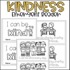 Teach kindness with this emergent reader! Students will love reading about different ways to be kind. This is also good review for the sight word "can." Check out my kindness poster and recording sheet as well! Get them all in this bundle!If you enjoy this I would truly appreciate a review! Thank you!Keywords: Kindness activities, kindness book, kindness mini book, kindness center Books About Kindness For Kids, Kindness Club Activities For Kids, Teaching Kindness To Preschoolers, Kindness Activities Preschool, K3 Activities, Friendship Activities Preschool, Emergent Readers Free, Kindness Activities For Kids, Ece Activities