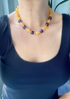 Unique Big Bold Yellow and Purple Choker Necklace, Chunky Gemstone Beaded Jewelry for Women,Mix Crystal Quartz Jewelry for Women ☀️Dimension: 42 cm +4 cm extention chain If you do not want an extension chain or need additional extension chain, please inform me. 🌈Materials:Quartz,14k gold plated 🔴 30% Discount for 2 items use the code: 2ITEMS30 🔴 35% Discount for 3 or more items use the code: MOREITEM35 Visit my shop for all designs: https://www.etsy.com/shop/MervuHandmadeJewelry ✈️Trackable S Yellow Beaded Necklaces For Jewelry Making, Yellow Beaded Necklaces With Natural Stones For Gifts, Yellow Beaded Necklaces With Natural Stones As Gift, Yellow Single Strand Beaded Necklace As Gift, Yellow Beaded Crystal Necklaces For Jewelry Making, Yellow Beaded Necklaces With Faceted Beads For Gift, Yellow Single Strand Necklace For Jewelry Making, Yellow Gemstone Beaded Necklaces For Gifts, Yellow Beaded Jewelry For Healing