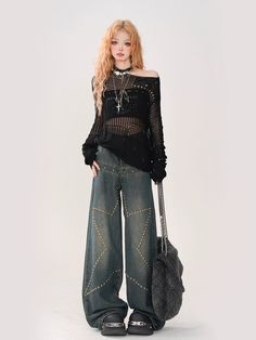 ❤Sheer ripped openwork summer knit + tube top❤︎ Transparent Clothing, Knit Tube Top, Tube Top Outfits, Red And Black Outfits, Black Tube Top, Everyday Fashion Outfits, Pantalon Large, Kpop Fashion Outfits, Soft Grunge