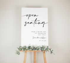 "This Open Seating Sign is a digital editable template, using Templett.com. Edit right in your web browser. It features an elegant style and beautiful typography. This Modern Sign will be the perfect touch for your Wedding, Rehearsal dinner, Engagement party, Vow Renewal, Bridal Shower, Bachelorette Party or other event. You will receive an access link within minutes after purchase to your email. Make your edits (wording, font, background color etc.), download and print at home or with print sho Sign For No Seating Chart, No Seating Chart Sign Receptions, Assigned Seats Are Not Our Style Sign, Wedding Seat Yourself Sign, No Seating Plan Wedding Sign Receptions, Wedding Sign Sit Anywhere, Choose A Seat Wedding Sign, Wedding No Seating Chart Sign, No Assigned Seating Sign