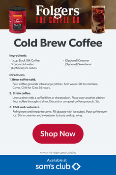 the flyer for cold brew coffee is shown