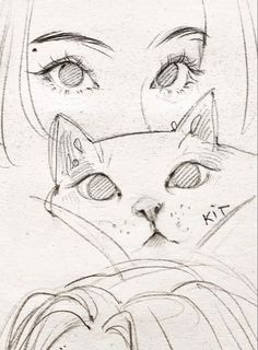 a drawing of a cat and a woman's face