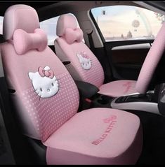 hello kitty car seat covers with pink polka dots and bows on the front, side and back seats