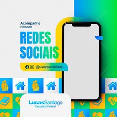 an advertisement for redes socials in spanish and english, with the image of a phone