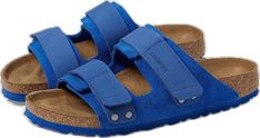 Casual Slide Footbed Sandals With Ortholite Insole, Casual Blue Leather Slides, Flat Suede Footbed Sandals With Cork-bed Midsoles, Flat Suede Sandals With Textured Footbed, Casual Footbed Sandals With Cork-bed Midsoles, Casual Flat Footbed Sandals With Cork-bed Midsoles, Suede Slide Sandals With Cork-bed Midsoles, Casual Footbed Sandals With Textured Flat Heel, Casual Footbed Sandals With Textured Footbed