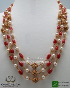 Coral Pearl Jewelry, Coral Pearl Necklace, Coral And Pearl Beads Jewellery, Coral Gold Necklace, Coral Beads Jewellery Designs, Coral And Pearl Necklace, Coral Gold Jewellery, Pagadalu Necklace, Coral Necklace Indian