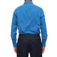 Pre-owned - Very Good Condition Marked Size: XL Slim Fit Solid Blue Color 97% Cotton - 3% Elastane, Stretch Standard Cuff Popover Style Long Sleeve Made in Italy Measurements Neck: 17" Chest: 45" Sleeve From Mid Back: 35" Sleeve Length: 26.5" This product is located in our EU warehouse. Blue Cotton Tops For Business Casual, Blue Long Sleeve Business Casual Tops, Blue Long Sleeve Tops For Business Casual, Blue Relaxed Fit Shirt For Work, Blue Spread Collar Top For Work, Blue Top With Spread Collar For Fall, Blue Tops With Spread Collar For Fall, Blue Cotton Tops With Spread Collar, Blue Shirt For Business Casual In Fall