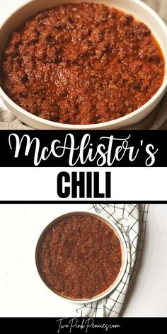 text that says McAlister's Chili above and below are images of chili Copycat Chili Recipes, Hormel Chili Copycat Recipe, Chili Parlor Chili 12 Tomatoes, Chilis Brocoli Copycat, Ponderosa Recipes, Mcalister's Chili Recipe, Chuckwagon Chili, Bean Free Chili, Chili Recipe Homemade