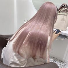 Long Straight Pink Hair, White Pink Hair Color, Pink Beige Hair Color, Milk Pink Hair, Cool Toned Pink Hair, Light Brown And Pink Hair, Asian Pink Hair, Beige Pink Hair, Ash Pink Hair