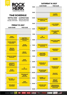 the rock and roll schedule is shown in yellow