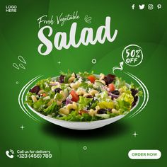 a salad is on a plate with the words fresh vegetable salad written in white above it