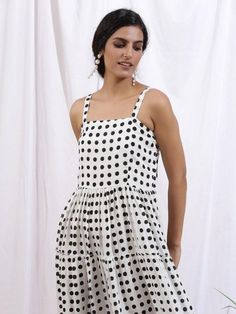 Noir Polka Dot Cotton Printed Dress - Trendroots Wrap Pants, White Summer Dress, Printed Cotton Dress, Polka Dress, White Dress Summer, Summer Staples, Printed Dress, Dreams Come True, White Summer