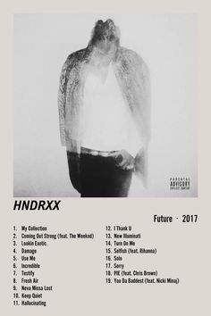 a poster with the words hndrx on it and an image of a man in