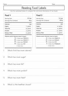 reading food labels worksheet with answers for students to use in their class room