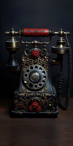 an old - fashioned phone is sitting on a table