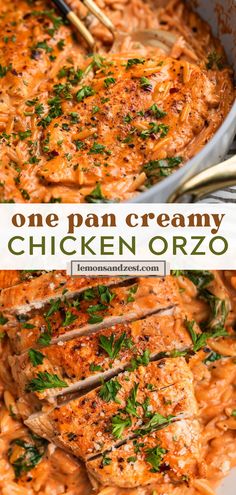 one pan creamy chicken orzo with parsley on top