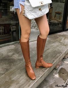 Olivia Mark - Pure Color Ankle Boots with Thick Sole and Buckle Closure Casual Camel Boots For Fall, Casual Cognac Boots With Almond Toe, Casual Cognac Almond Toe Boots, Casual Cognac Boots Medium Width, Casual Brown Square Toe Boots, Brown Boots For Spring, Timeless Boots, High Quality Boots, Light Weight Shoes