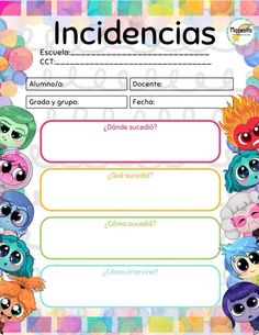 a spanish language activity sheet for children with pictures of cartoon characters and words on it