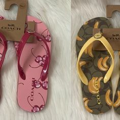 Coach Zayn Banana & Cherry Printed Flip Flops *New With Tags, Unworn *Size 7 *(2) Pairs Of Slip On Flip Flops: -Pink Cherry Printed -Yellow Banana Printed *Rubber Thongs *Rubber Soles *So Cute For The Summer, Beach, Gym Coach Shoes Women, Fabric Flip Flops, Coach Flip Flops, Black Platform Wedges, Jelly Flip Flops, Floral Flip Flops, Pink Flip Flops, Printed Flip Flops, Rubber Flip Flops