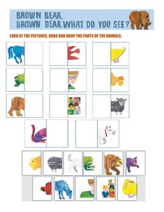 brown bear what do you see? game with pictures and words to match the animals