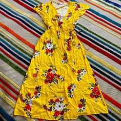 Loft | Yellow Floral Wrap Dress Size Large! Functional Wrap Dress. Never Worn But Tags Removed. Could Be Styled As Wrap Dress Or Swimsuit Coverup. Summer Yellow Rayon Maxi Dress, Yellow Floral Print V-neck Maxi Dress, Summer Yellow Rayon Dress, Yellow Rayon Dress For Summer, Vibrant Yellow Fitted Maxi Dress, Vibrant Fitted Yellow Maxi Dress, Yellow Fitted Rayon Dress, Fitted Yellow Rayon Dress, Yellow Short Sleeve Maxi Dress For Spring