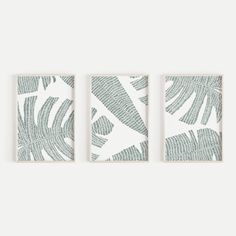 Tropical Botanicals Palm Leaf Triptych Set of Three Wall Art Prints or Canvas - Jetty Home Set Of Three Wall Art, Leaf Sketch, Three Wall Art, Gorgeous Nursery, Leaves Sketch, Palm Leaf Art, Triptych Art, Triptych Wall Art, Water Colours