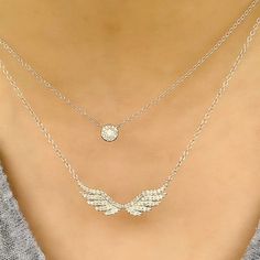 Angel Wing Necklace | Wings Diamond Necklace | Liven Fine Jewelry – Liven Company Feathered Wings, Angel Wings Jewelry, Angel Feathers, Angel Wing Necklace, Contemporary Necklace, Angel Necklace, Layered Necklace Set, Necklace Collection, Wing Necklace