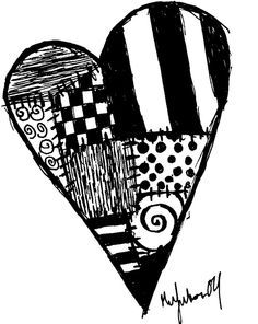 a black and white drawing of a heart