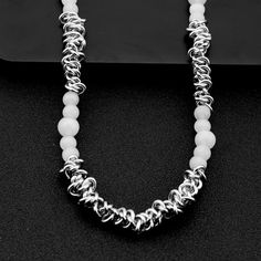 Material: Titanium Steel Fashion Element: Round Style: Original Design Trendy White Beaded Necklaces With Chain, White Metal Choker With Clavicle Chain, White Alloy Necklaces For Jewelry Making, Silver Metal Necklace With Beaded Chain, Adjustable White Clavicle Chain Necklace, White Alloy Chain Jewelry, White Beaded Chain Choker Necklace, White Beaded Necklace With Adjustable Chain, Trendy White Metal Choker