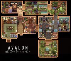 the floor plan for avalon entertainment's avatar adventure map, which includes several rooms and