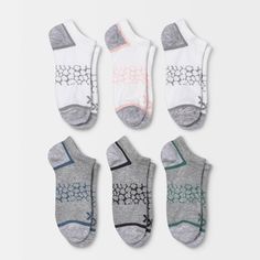 Women's Lightweight Pebble Patterned 6pk No Show Athletic Socks - All in Motion - White/Heather Gray 4-10, Women's, Size: Small, White/Grey Grey Slip-resistant Comfortable Gym Socks, Casual Moisture-wicking Socks For Workout, Comfortable Moisture-wicking Workout Socks, Casual Moisture-wicking Workout Socks, Casual Moisture-wicking Socks For Training, Casual Moisture-wicking Training Socks, Lightweight Breathable Casual Socks, Comfortable Go-dry Socks For Gym, Go-dry Comfortable Gym Socks