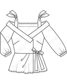 a drawing of a dress with long sleeves and bows on the front, in black and white