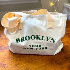 Brooklyn Canvas Tote Bag ~ Canvas With Evergreen Ink ‘Brooklyn 1898 New York Green Tote Bag With Letter Print, Vintage Everyday Bags With Letter Print, Green Letter Print Tote Bag, Vintage Bags With Letter Print For Everyday Use, Everyday Vintage Bags With Letter Print, Casual Green Bag With Letter Print, Retro Everyday Canvas Bag With Letter Print, Everyday Retro Canvas Bag With Letter Print, Green Canvas Bag With Letter Print For Everyday