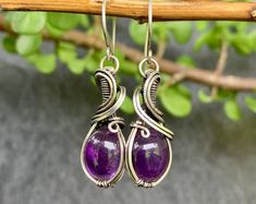 Handcrafted Gold-filled Earrings With Amethyst, Ethiopian Opals, Purple Garnet, and Ruby Beads - Etsy Unique Handmade Amethyst Earrings, Elegant Handmade Lavender Earrings, Elegant Hand Wrapped Drop Earrings, Purple Garnet, Ruby Beads, Gold Filled Earrings, Wire Earrings, Ethiopian Opal, Garnet