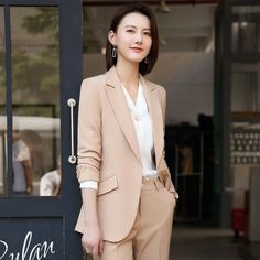 Model Number: ammm94YR6077 Condition: New with Tag/Retail packaging (All measurement in cm and please note 1cm=0.394inch.) Blazer size (cm) size shoulder bust sleeve length     S 36 84 56 70     M 37 88 57 71     L 38 92 58 72     XL 39 96 59 73     XXL 40 100 60 74     XXXL 41 104 61 75     Pants size (cm) size length waist hip       S 99 64 84       M 100 68 88       L 101 72 92       XL 102 76 96       XXL 103 80 100       XXXL 104 84 104       skirt size (cm) size length waist hip       S 44 Tailored Beige Office Sets, Beige Long Sleeve Office Sets, Elegant Beige Office Sets, Beige Sets With Pockets, Feminine Suits, Womens Professional Suits, Interview Suits, Dark Green Skirt, Dark Green Jacket