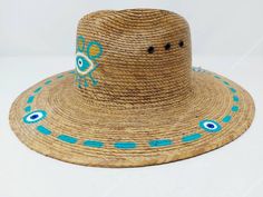 Blue Bohemian Straw Hat For Festivals, Bohemian Blue Straw Hat For Festivals, Blue Bohemian Straw Hat, Bohemian Sun Hat As Summer Gift, Artisan Beach Hats One Size, Bohemian Straw Hat For Summer Gift, Unique Multicolor Beach Hat, Artisan Beach Hat, Bohemian Style Natural Straw Hat