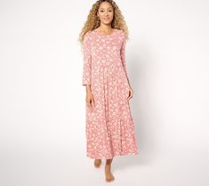 Turn off all notifications and take a breather in this soft and stretchy lounge dress. Gathering details, a waist seam, and a tiered hem lend a flattering shape that's fit for welcoming in your neighbor, grabbing coffee, or going out for a bite. From Cuddl Duds. Comfortable V-neck Loungewear Dress, V-neck Floral Print Dress For Loungewear, Stretch V-neck Loungewear Dress, Floral Print V-neck Maxi Dress For Loungewear, Casual V-neck Floral Print Nightgown, Cuddl Duds, Lounge Dress, Turn Off, Red Floral